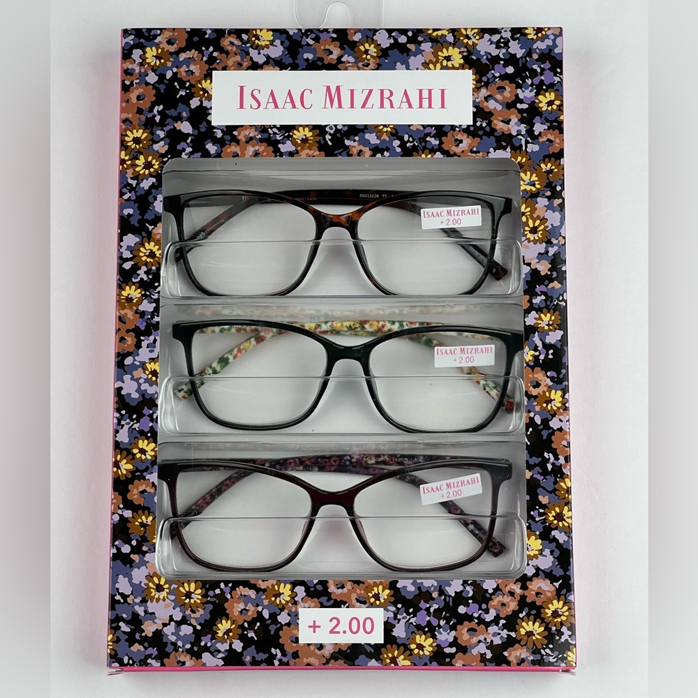 Isaac Mizrahi 3 PACK Gift Box Womens Reading Glasses in Tortoise,Green,Red +2.00